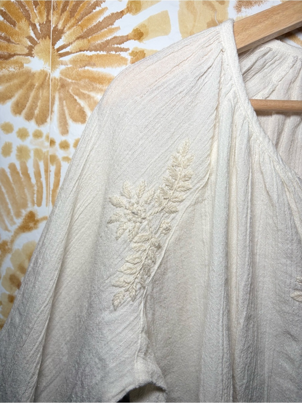 House of Harlow 1960 Ivory Embroidered Boho Blouse | 3/4 Sleeve V-Neck Top - Picture 7 of 11